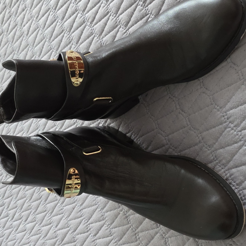 Michael Kors Chocolate Brown Arley Ankle Boots with Gold Accents